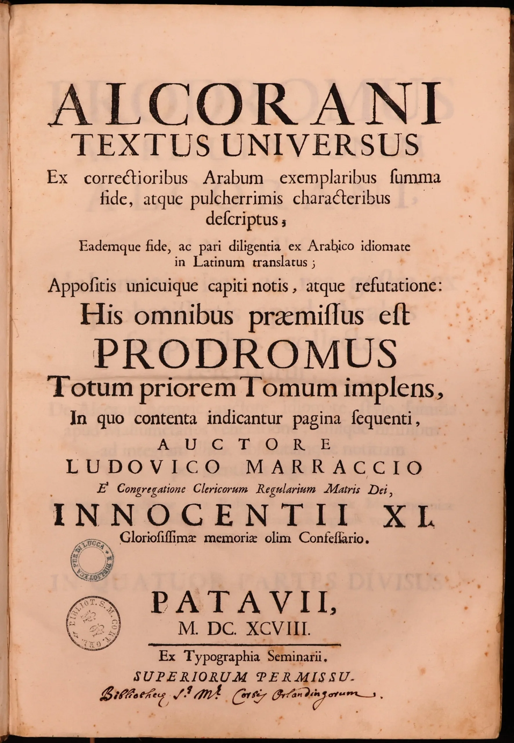 Esposizione del Corano tradotto da Ludovico Marracci (16-20 marzo 2026) – prorogata fino al 27 marzo