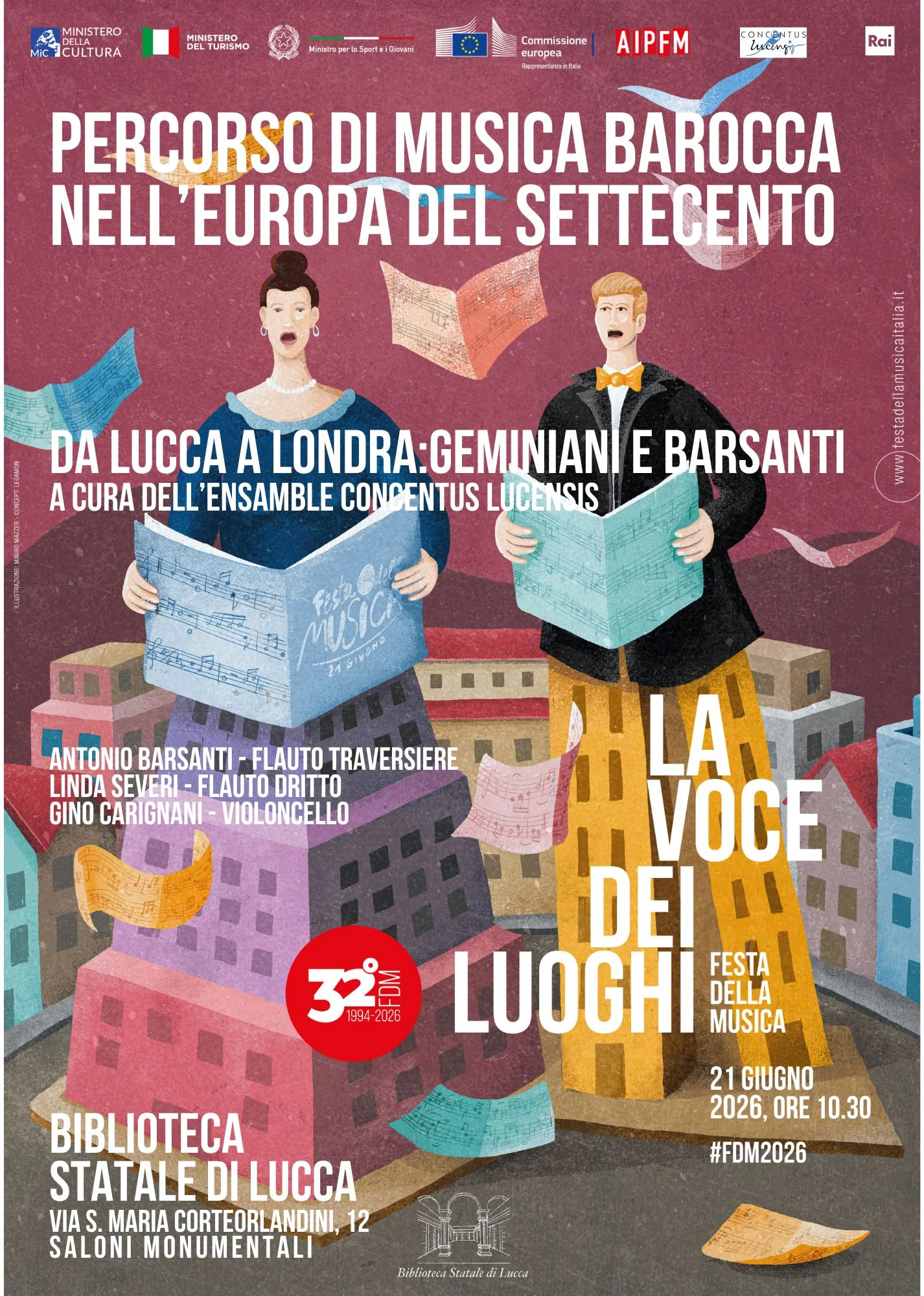 Festa della Musica 2026 Percorso di musica barocca nell’Europa del Settecento - Da Lucca a Londra: Geminiani e Barsanti, domenica 21 giugno ore 10.30