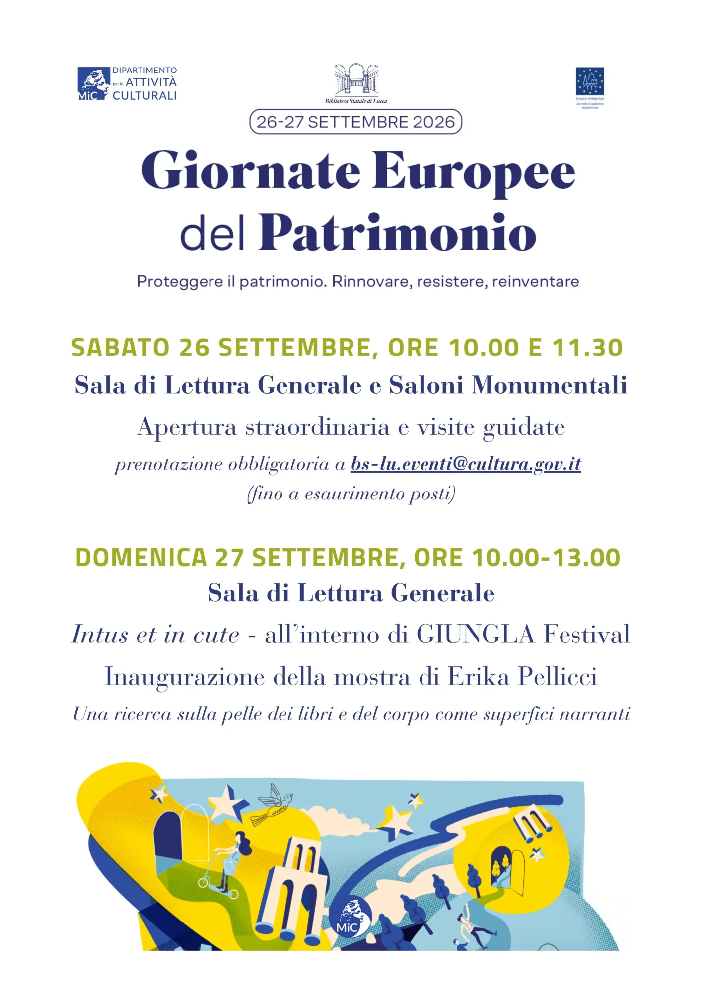 Giornate europee del patrimonio 26 settembre 2026 ore 10 visite guidate e apertura straordinaria