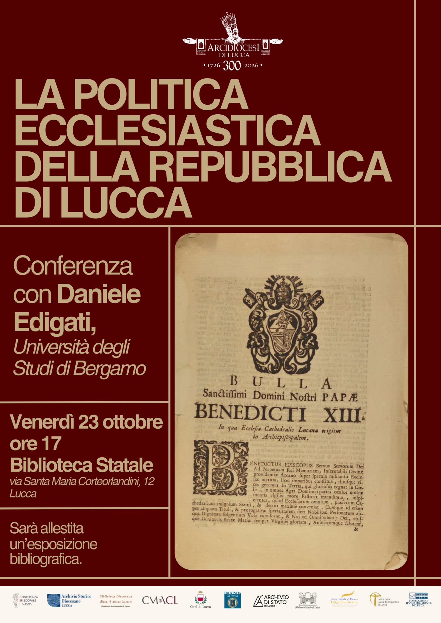 La politica ecclesiastica della Repubblica di Lucca – venerdì 23 ottobre 2026